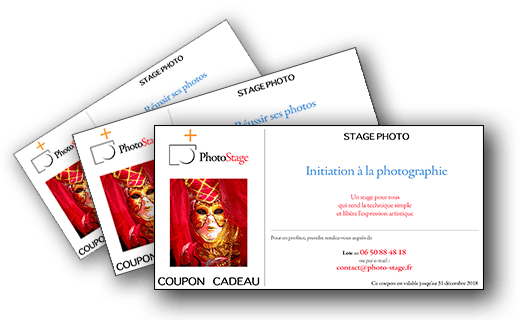 Coupons cadeaux apprendre la photo avec Photo Stage